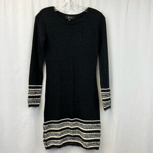Bcx Womens Sweater Dress Black White Stripe Mini Jewel Neck Long Sleeve Knit S